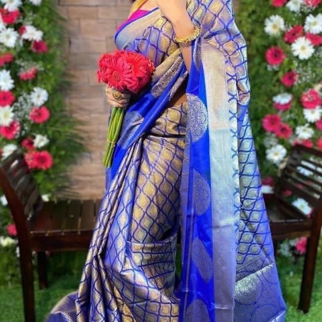 Magnificent Blue Soft Silk Saree With Sensational Blouse Piece