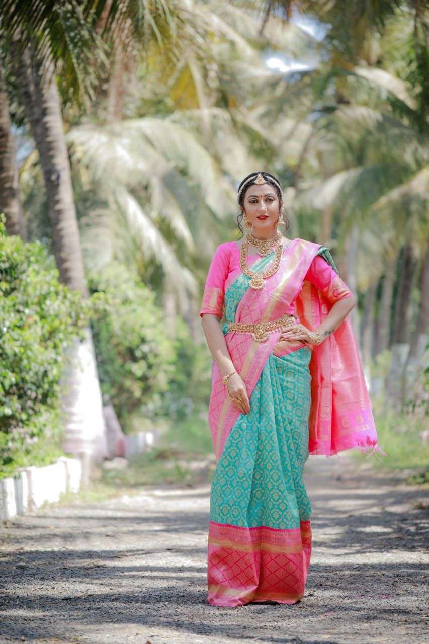 Winsome Firozi Soft Silk Saree With Divine Blouse Piece