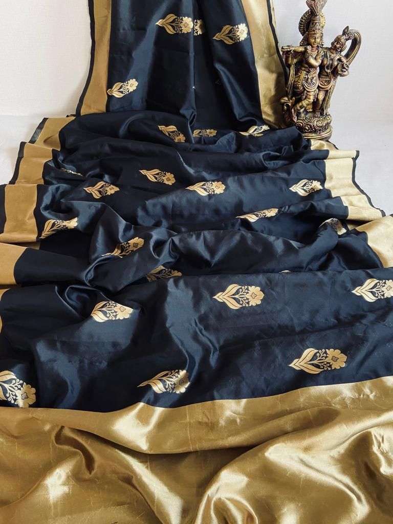 Irresistible Black Cotton Silk Saree With Vintage Design Blouse Piece