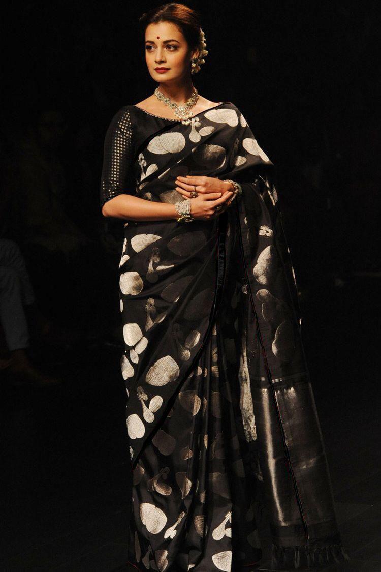 Enchanting Black Cotton Silk Saree With Lovely Blouse Piece