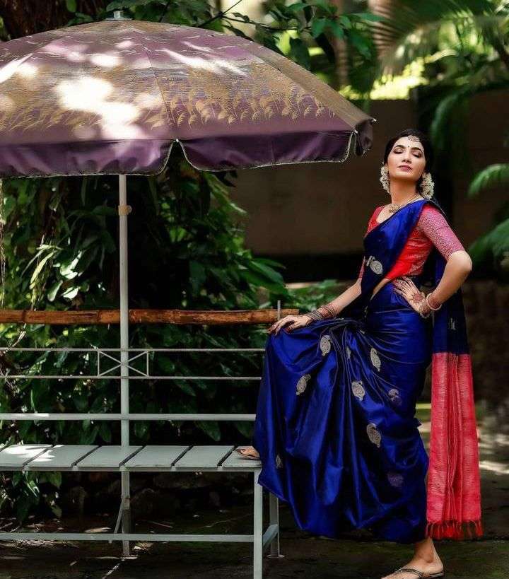 Dainty Blue Soft Silk Saree With Classy Blouse Piece