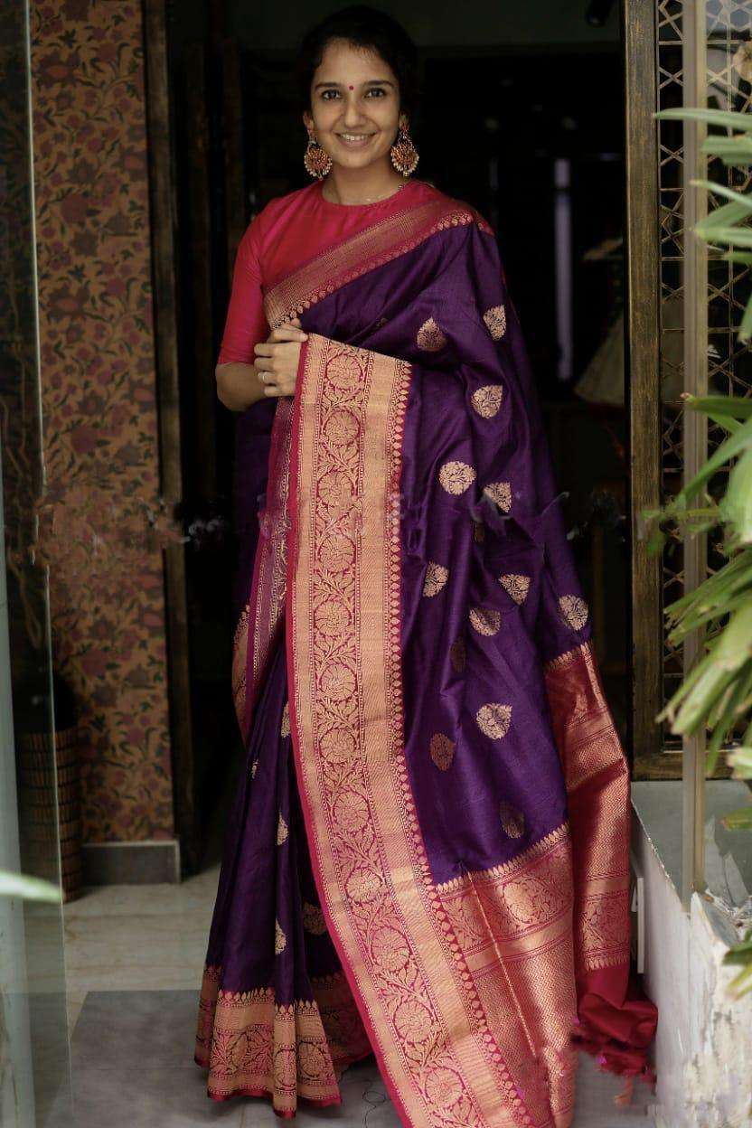 Glamorous Purple Soft Silk Saree With Nemesis Blouse Piece