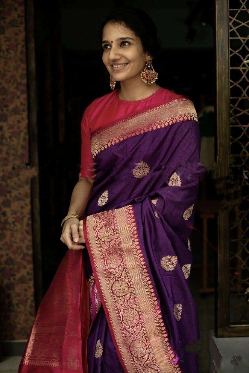 Glamorous Purple Soft Silk Saree With Nemesis Blouse Piece