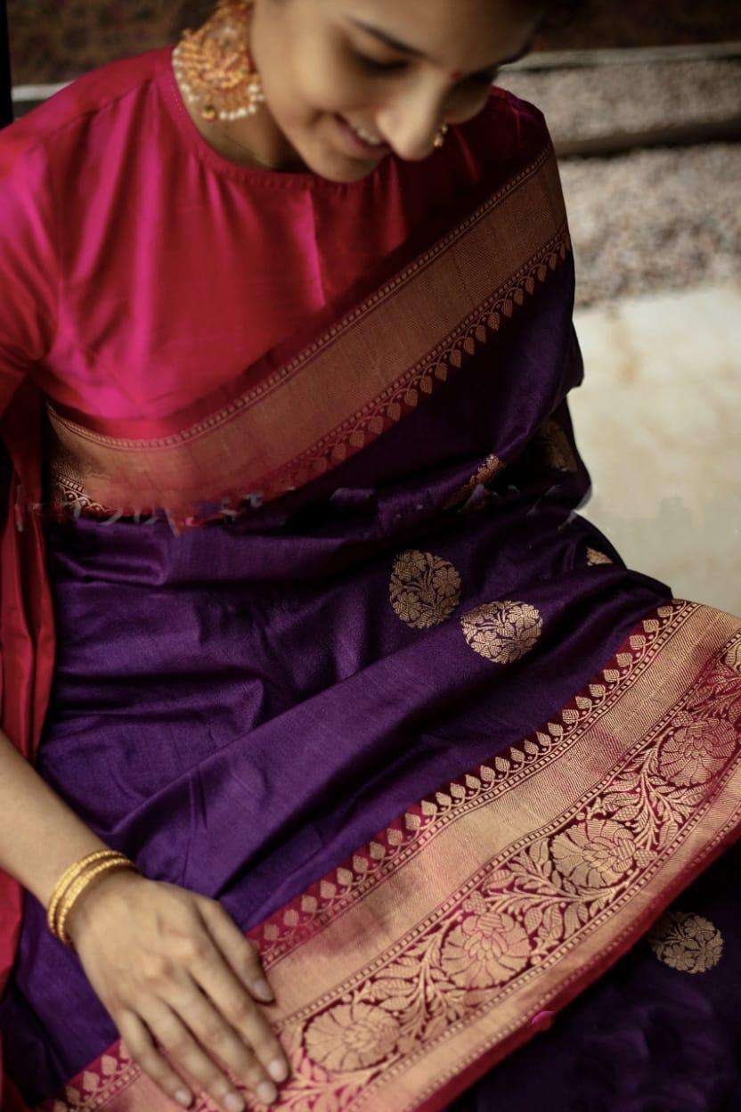 Glamorous Purple Soft Silk Saree With Nemesis Blouse Piece