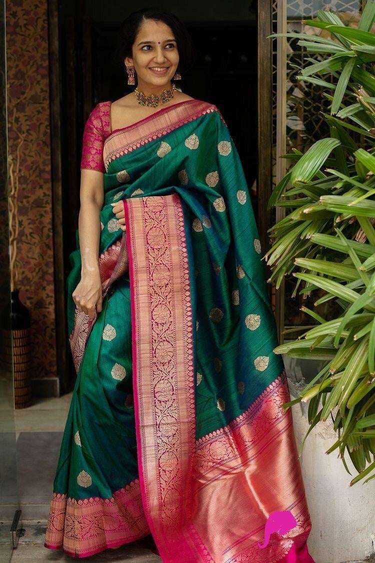 Pretty Rama Soft Silk Saree With Denouement Blouse Piece