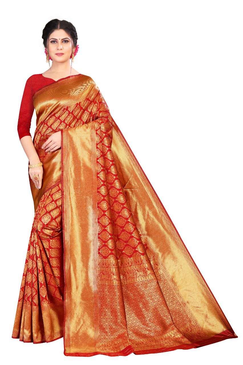 Marvelous Red Kanjivaram Silk Saree With Elegant Blouse Piece