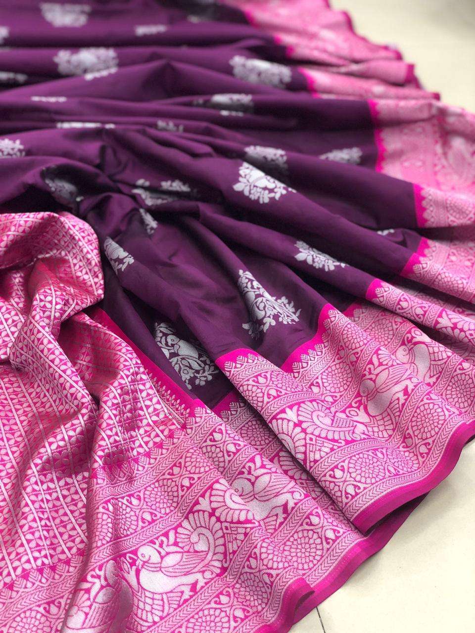 Enchanting Purple Soft Silk Saree With Ethnic Blouse Piece