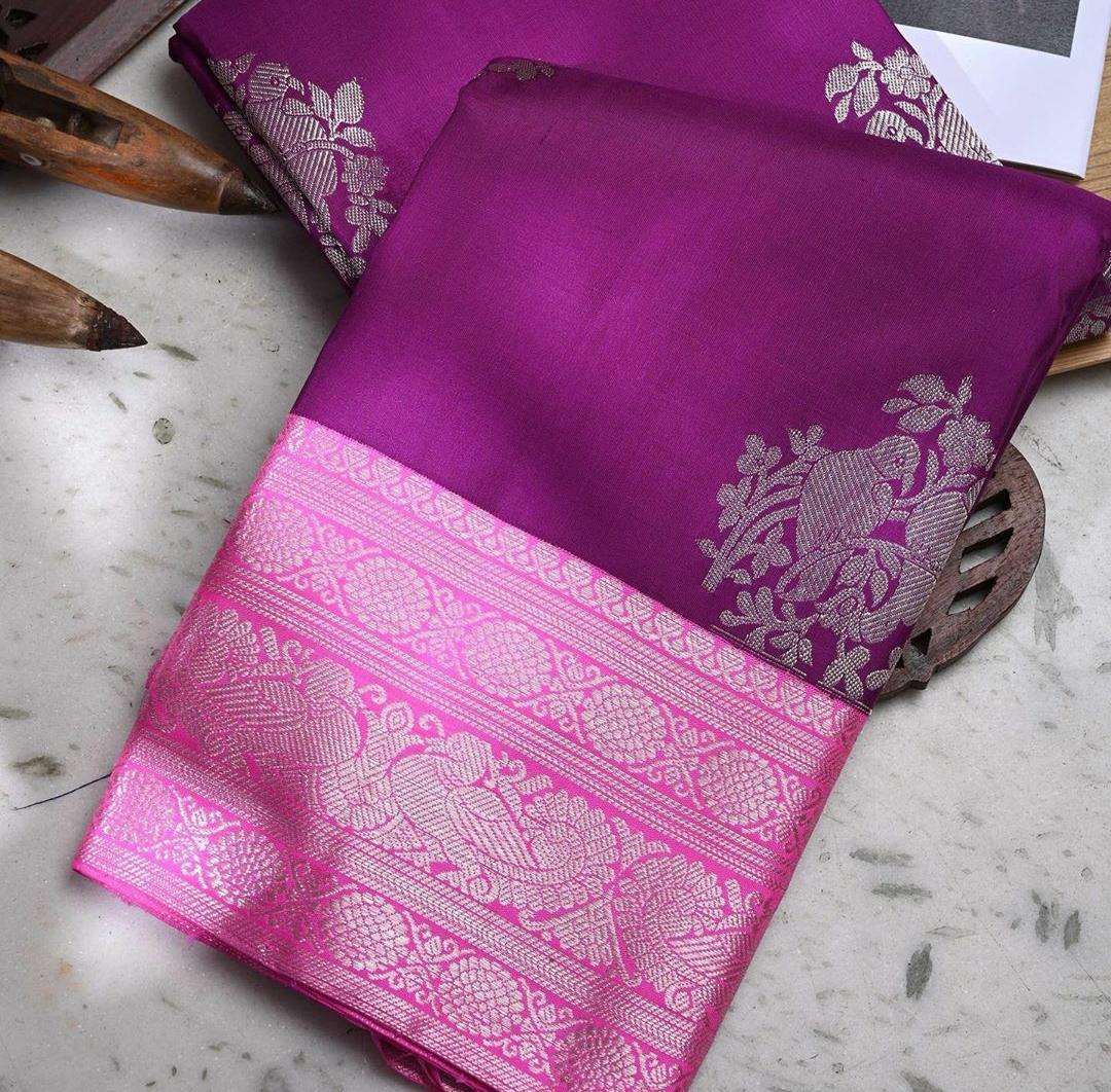 Enchanting Purple Soft Silk Saree With Ethnic Blouse Piece