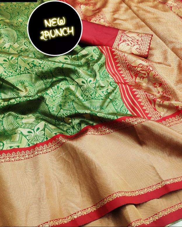 Delicate Green Kanjivaram Silk Saree With Delightful Blouse Piece