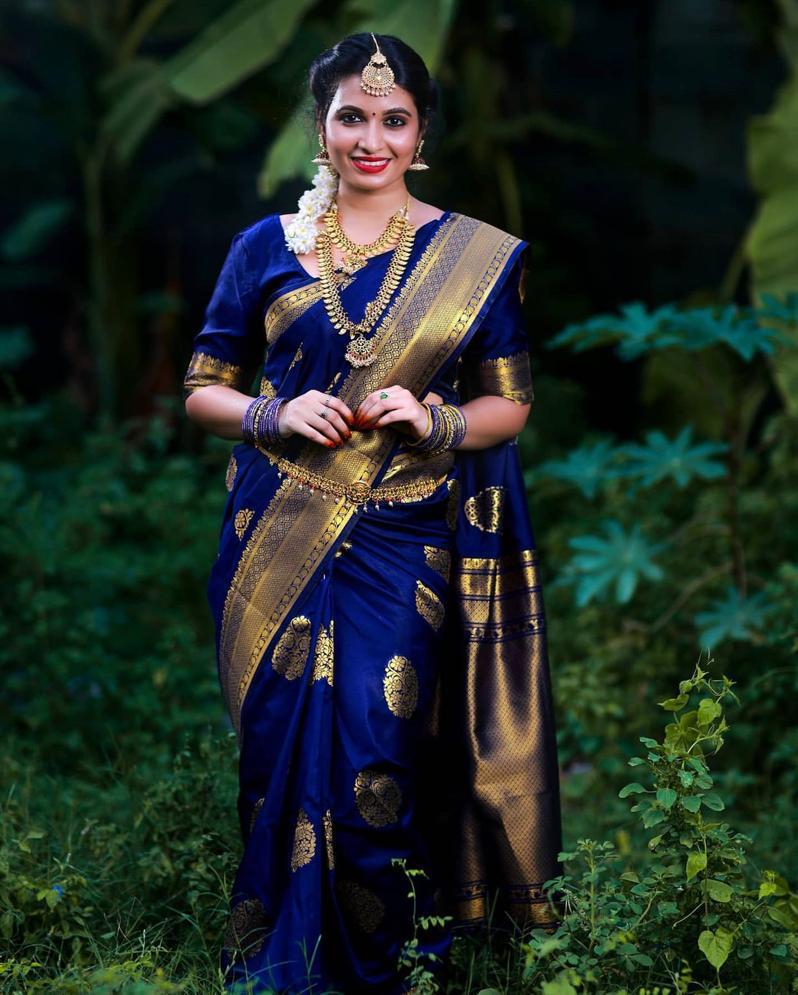 Conflate Blue Banarasi Silk Saree With Scintilla Blouse Piece
