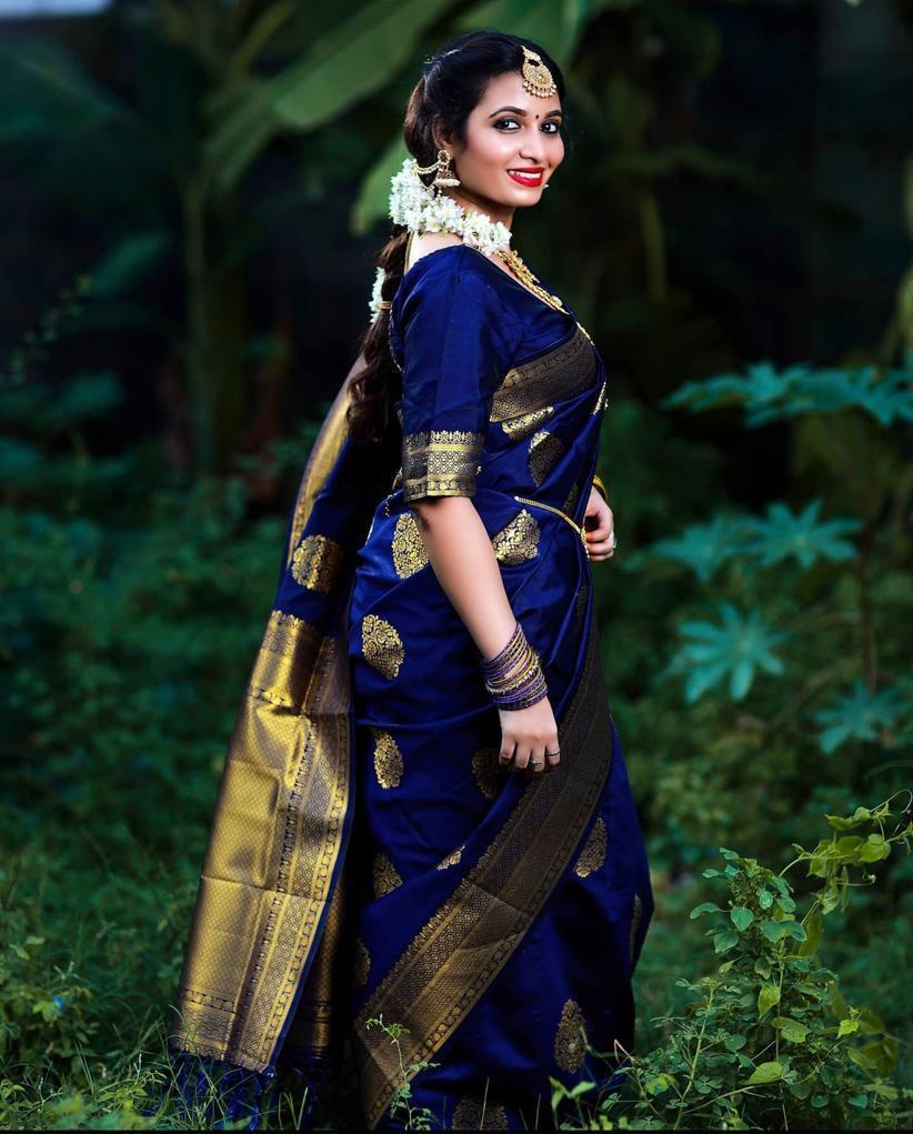 Conflate Blue Banarasi Silk Saree With Scintilla Blouse Piece