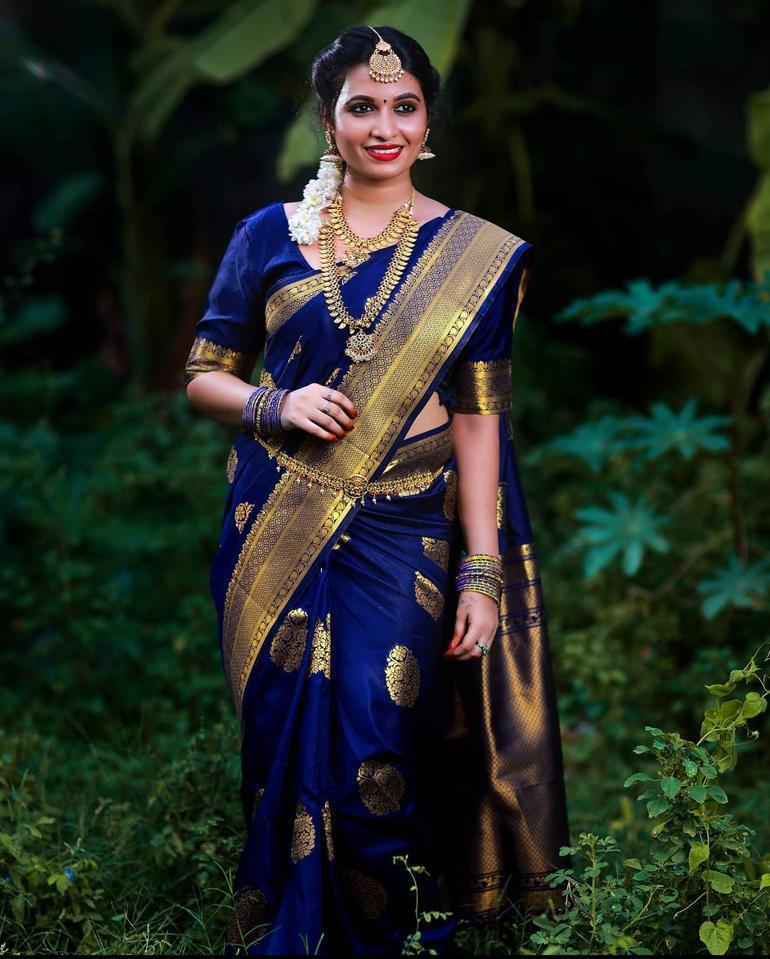 Conflate Blue Banarasi Silk Saree With Scintilla Blouse Piece