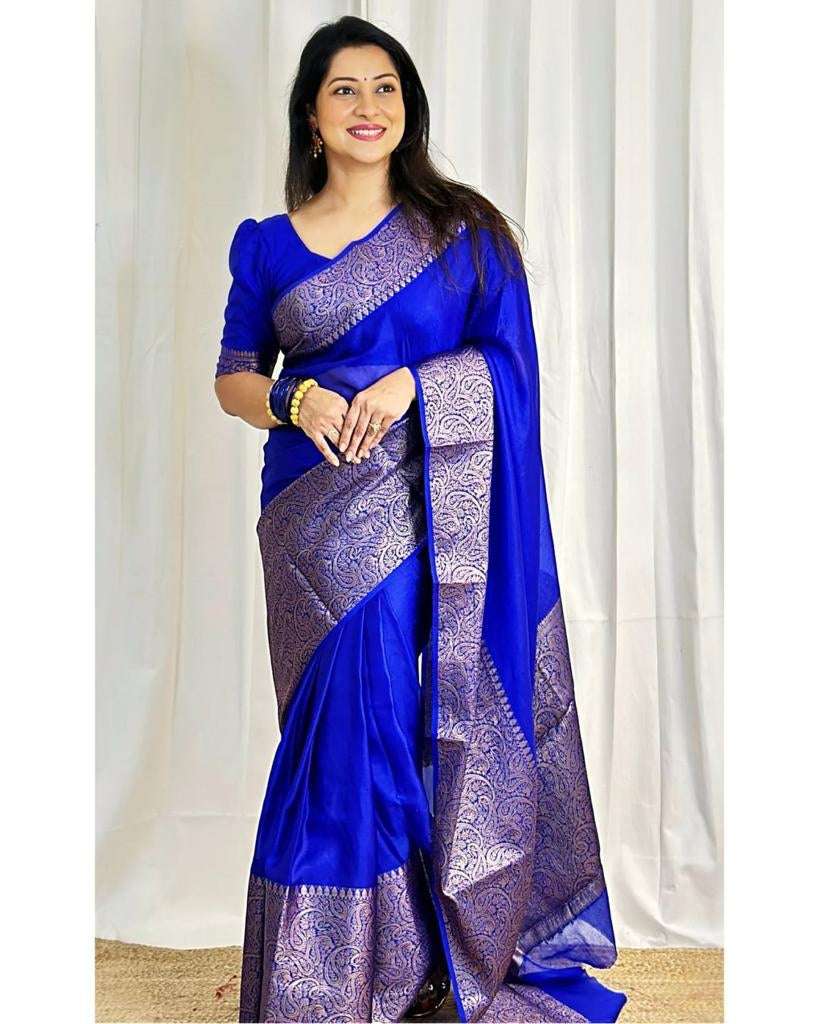 Bewitching Royal Blue Soft Silk Saree With Elegant Blouse Piece