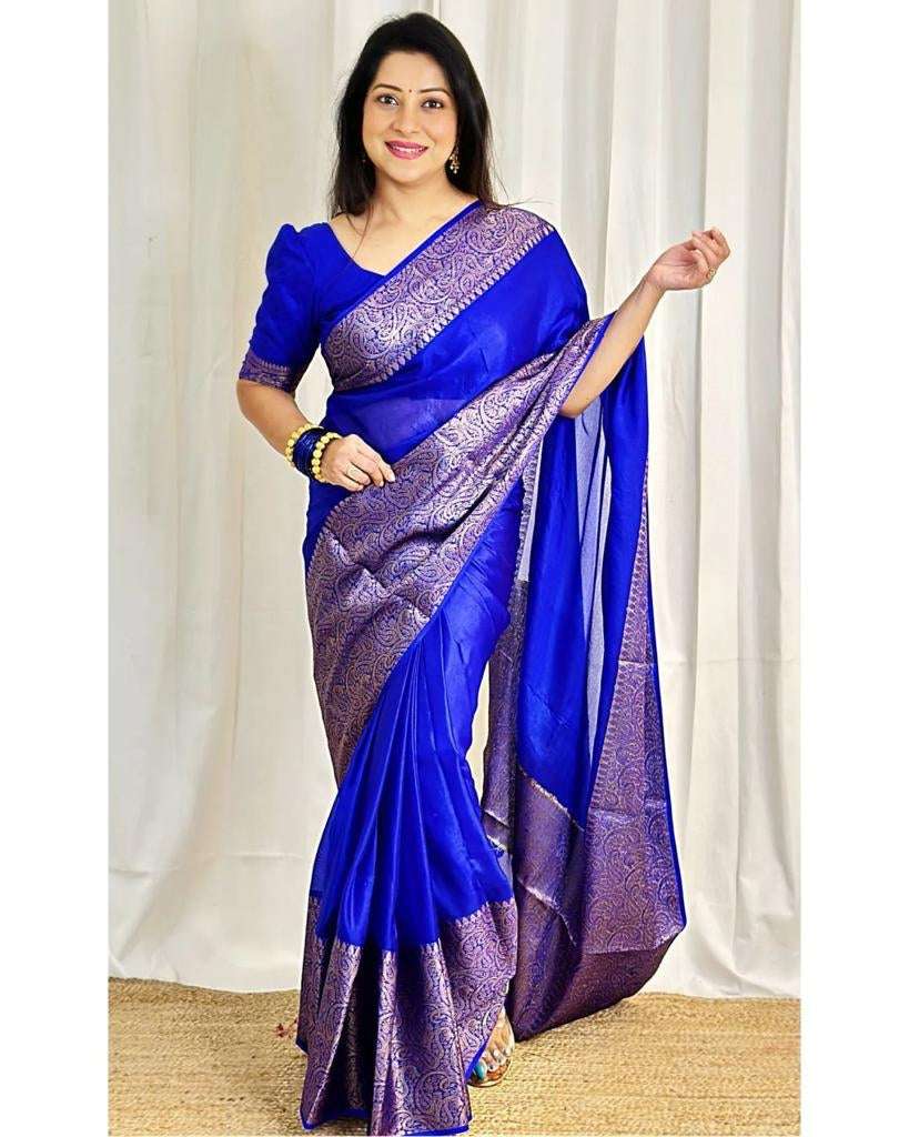 Bewitching Royal Blue Soft Silk Saree With Elegant Blouse Piece