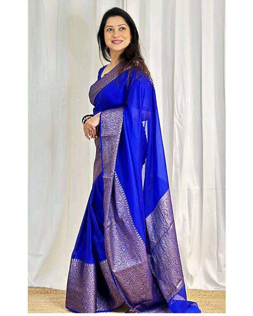 Bewitching Royal Blue Soft Silk Saree With Elegant Blouse Piece
