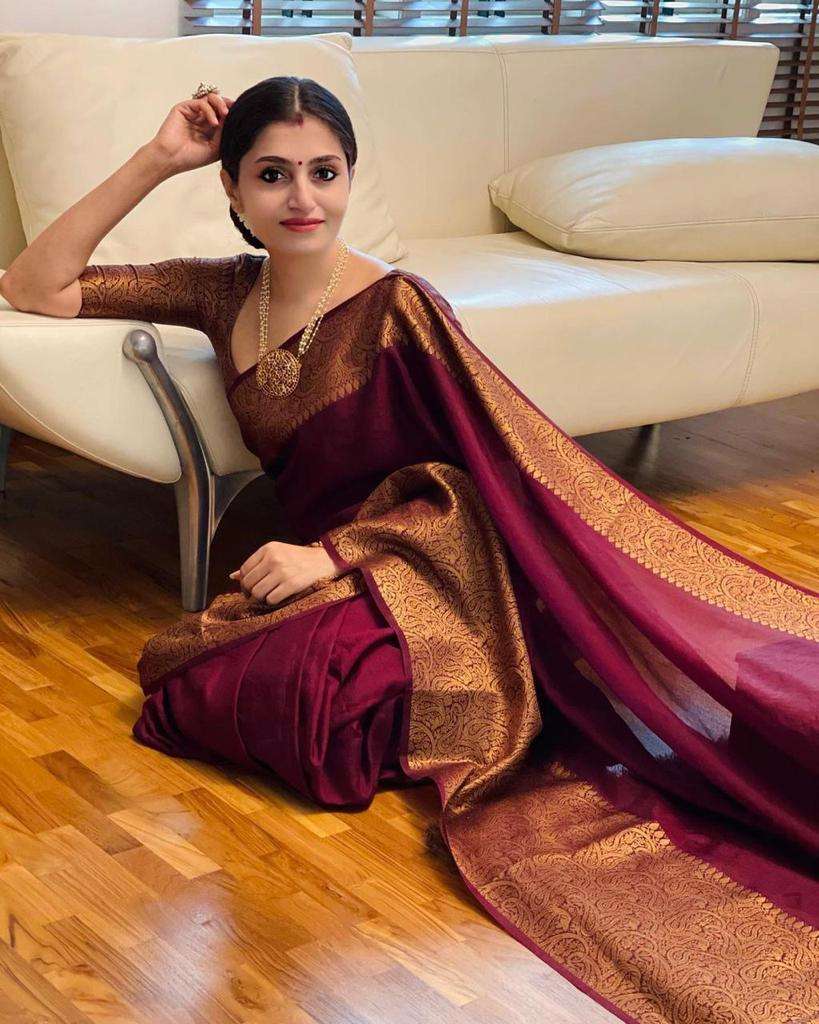 Handsome Wine Soft Silk Saree With Dapper Blouse Piece