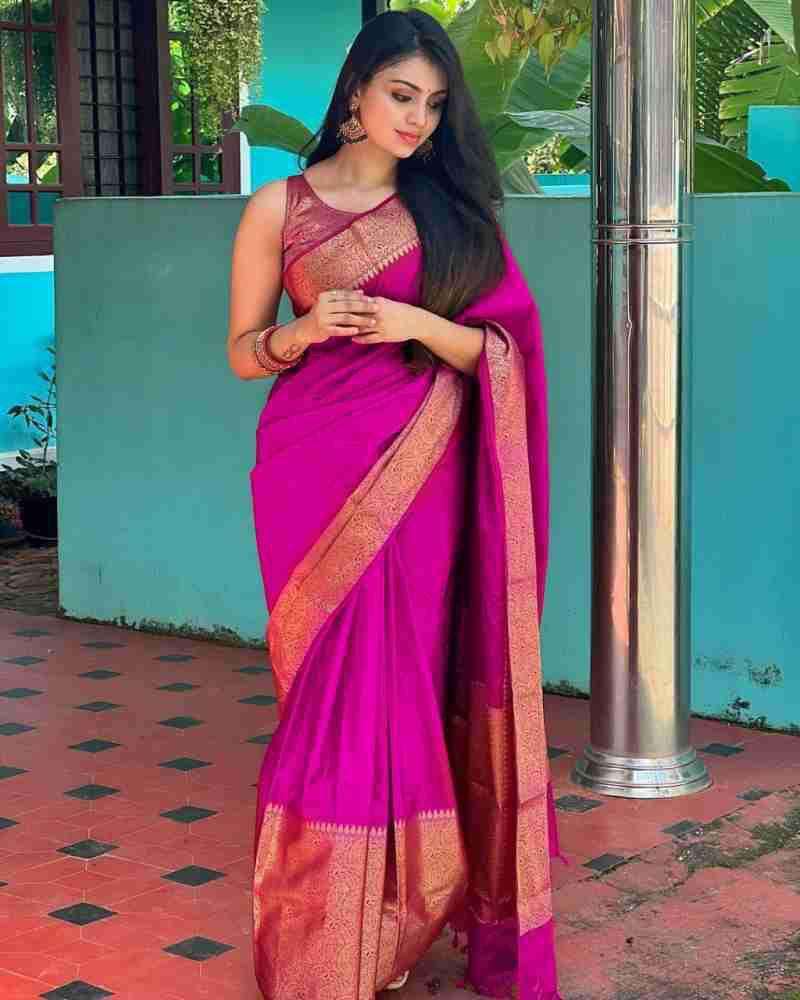 Gorgeous Dark Pink Soft Silk Saree With Heartening Blouse Piece