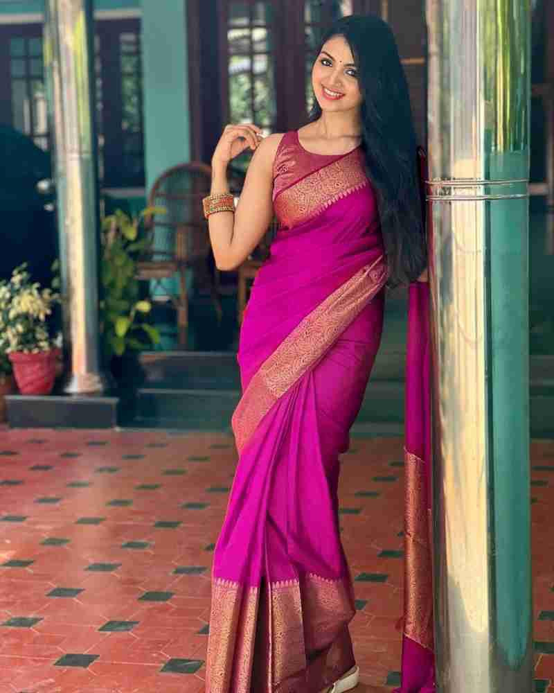Gorgeous Dark Pink Soft Silk Saree With Heartening Blouse Piece