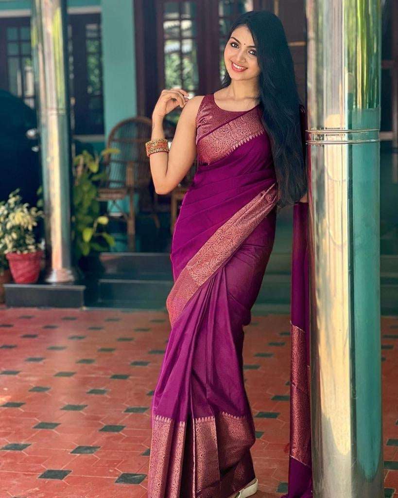 Opulent Purple Soft Silk Saree With Celebratory Blouse Piece
