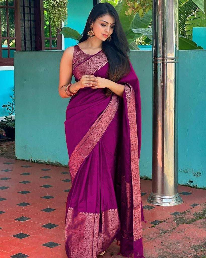 Opulent Purple Soft Silk Saree With Celebratory Blouse Piece