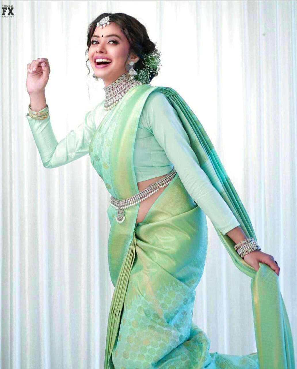Classy Sea Green Banarasi Silk Saree With Ethereal Blouse Piece