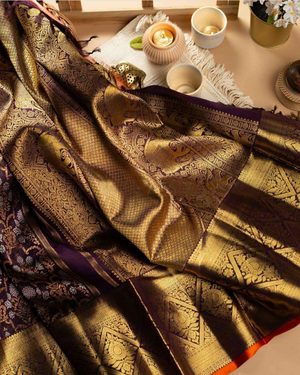 Sophisticated Wine Banarasi Silk Saree With Ethereal Blouse Piece