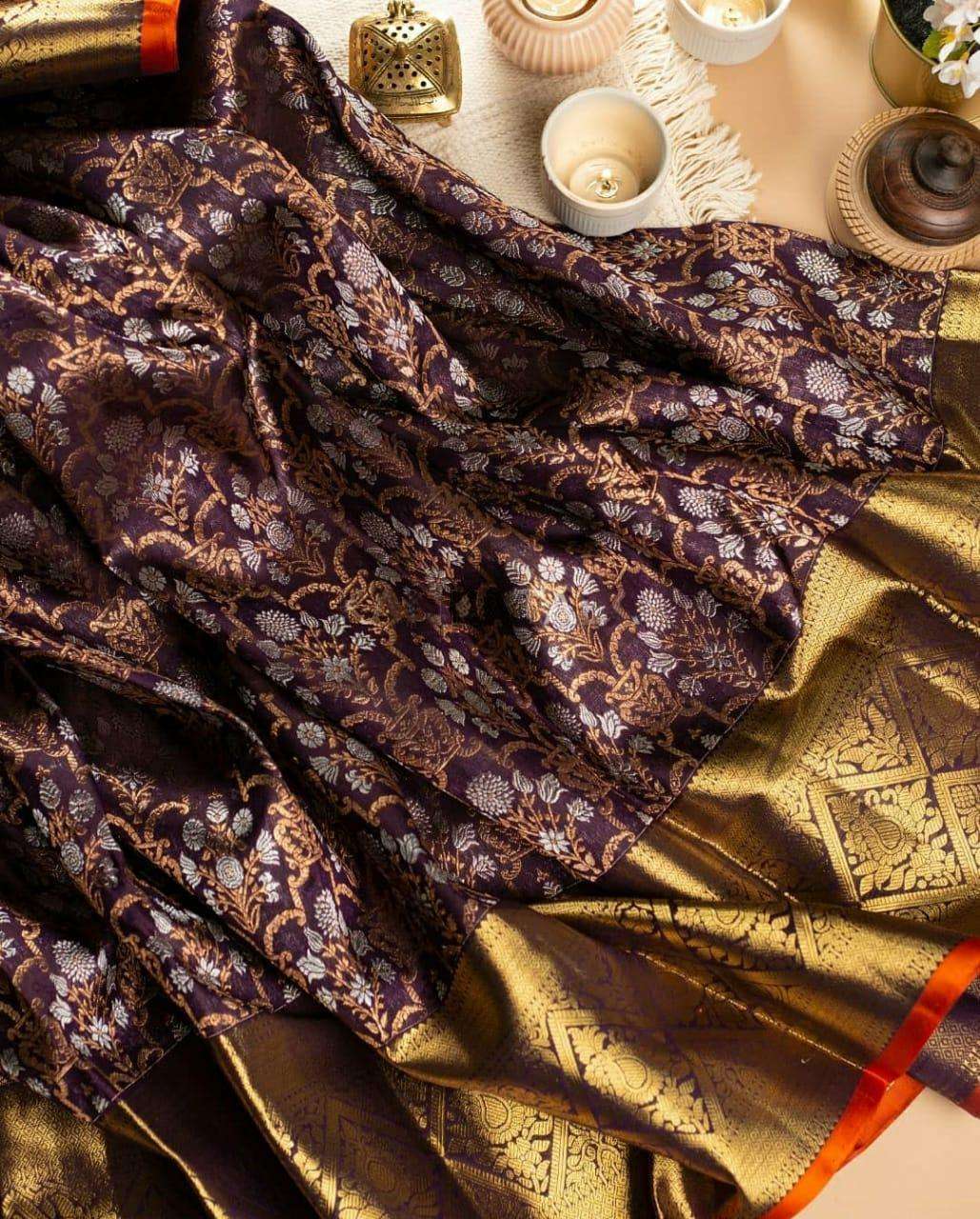 Sophisticated Wine Banarasi Silk Saree With Ethereal Blouse Piece