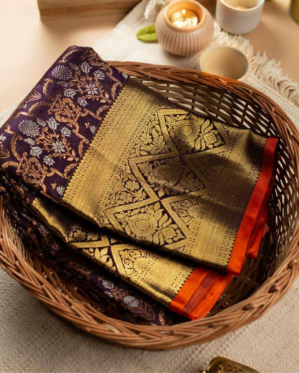 Sophisticated Wine Banarasi Silk Saree With Ethereal Blouse Piece