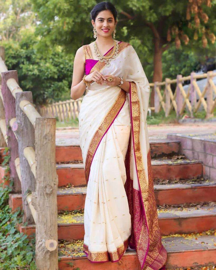Captivating White Soft Silk Saree With Unique Blouse Piece