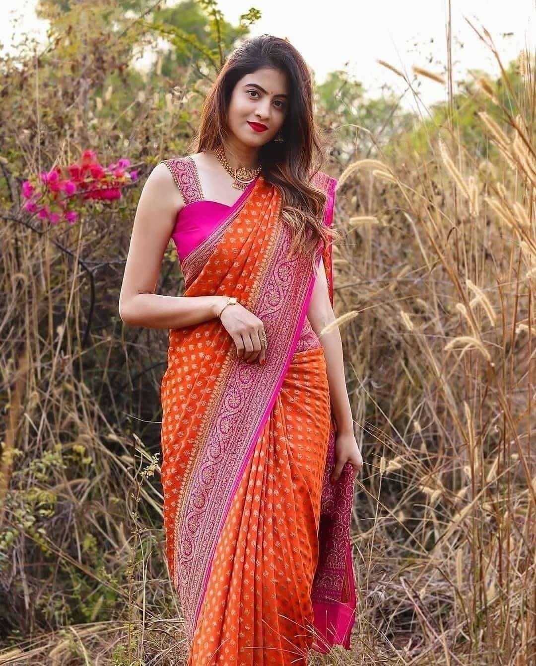 Graceful Orange Banarasi Silk Saree With Sophisticated Blouse Piece