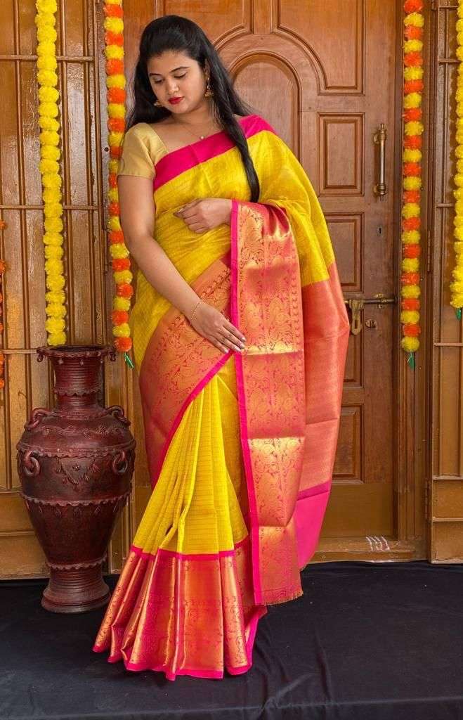 Appealing Yellow Soft Silk Saree With Fantabulous Blouse Piece