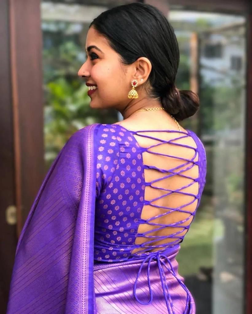 Tranquil Blue Kanjivaram Silk Saree With Regal Blouse Piece