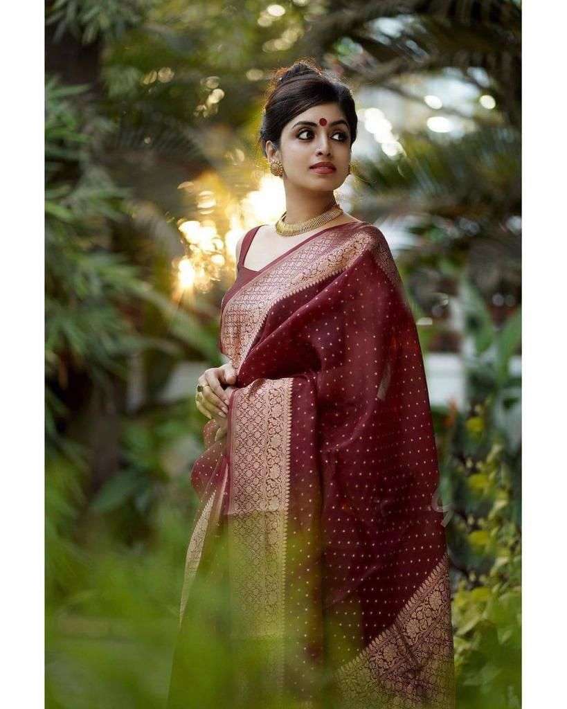 Desultory Wine Soft Silk Saree With Sizzling Blouse Piece