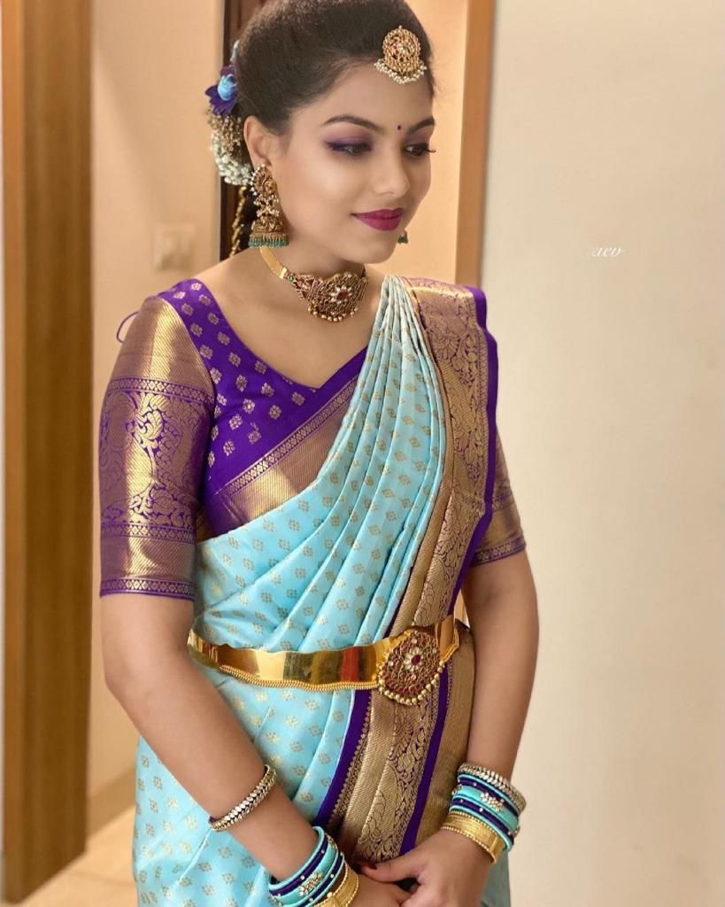 Fashionable Firozi Banarasi Silk Saree With Captivating Blouse Piece