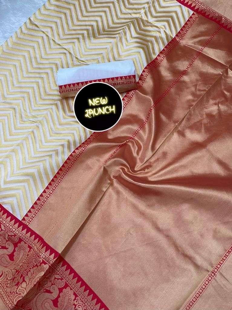 Aesthetic Cream Soft Silk Saree With Gratifying Blouse Piece