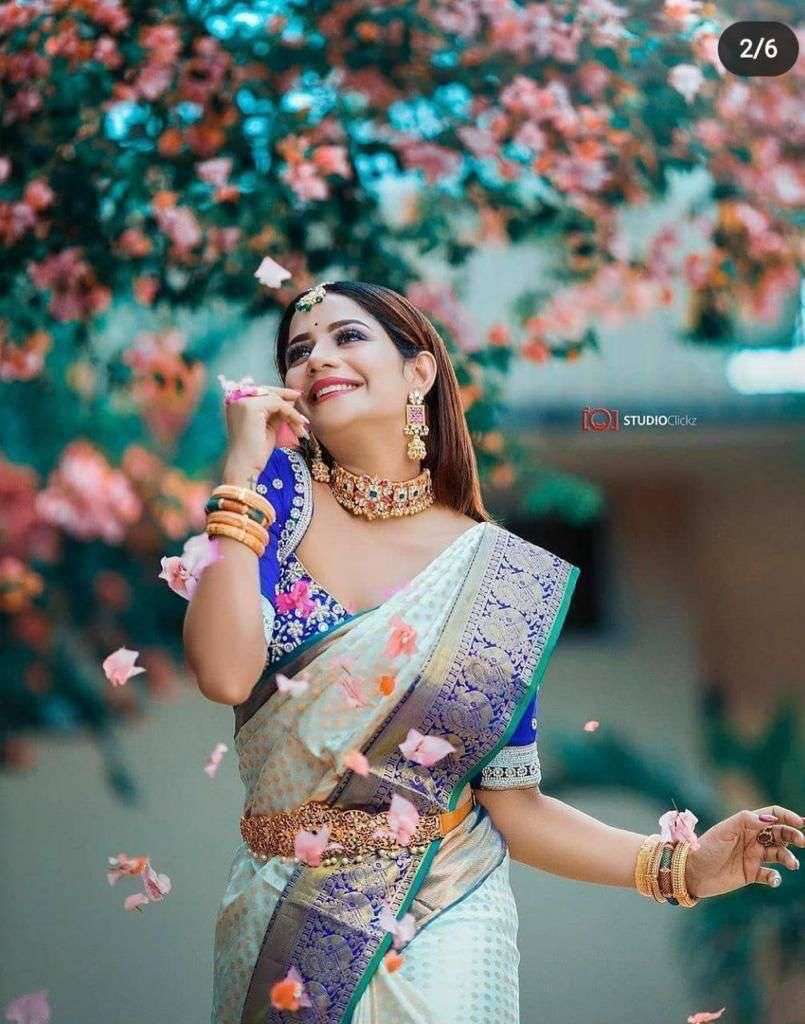 Glamorous Cream Soft Silk Saree With Classy Blouse Piece