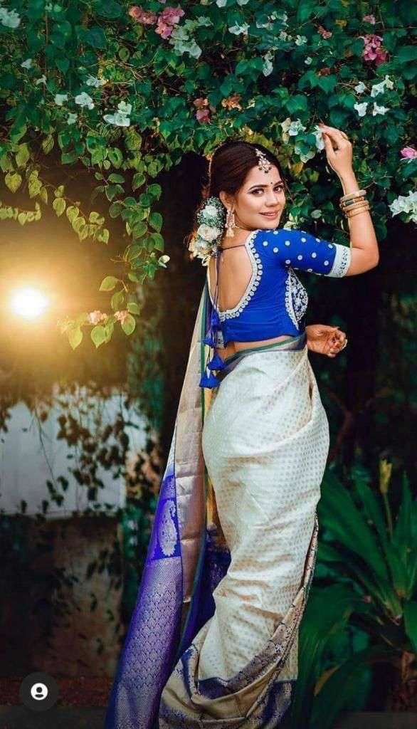 Glamorous Cream Soft Silk Saree With Classy Blouse Piece