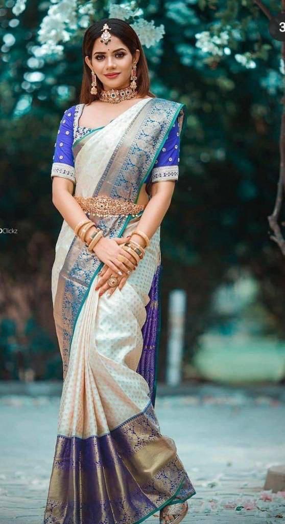 Glamorous Cream Soft Silk Saree With Classy Blouse Piece