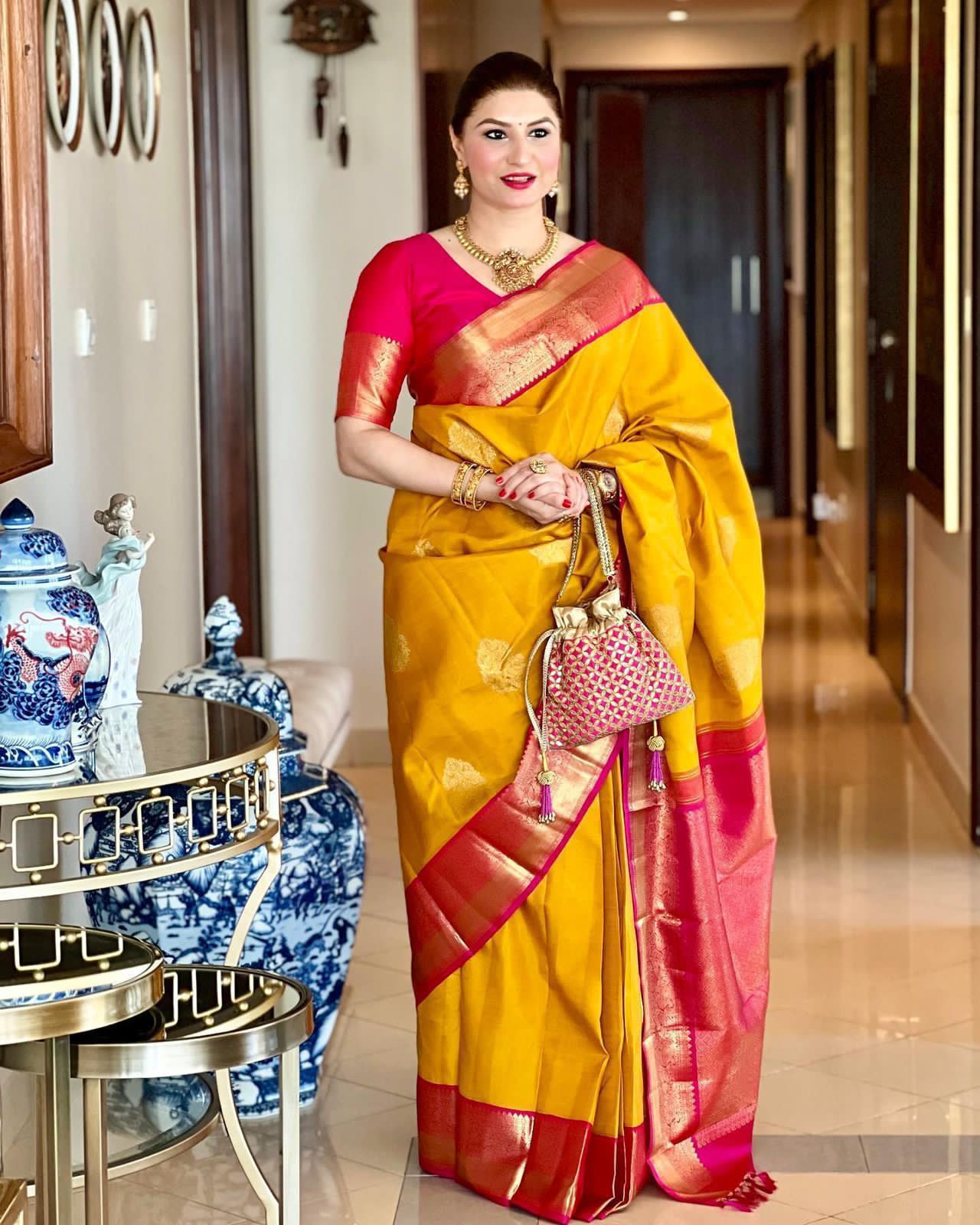 Impressive Yellow Banarasi Silk Saree With Electrifying Blouse Piece
