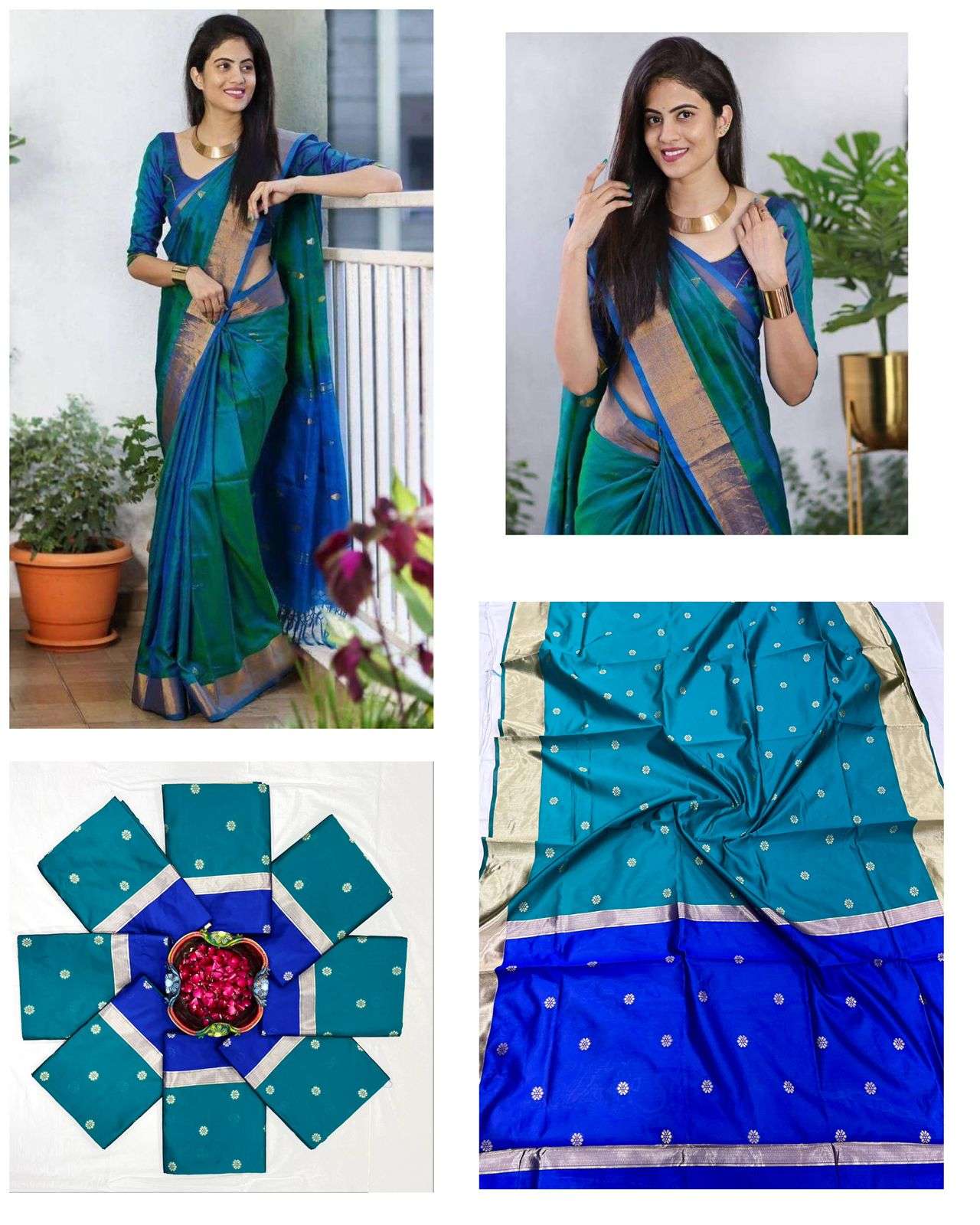 Striking Rama Soft Silk Saree With Profuse Blouse Piece