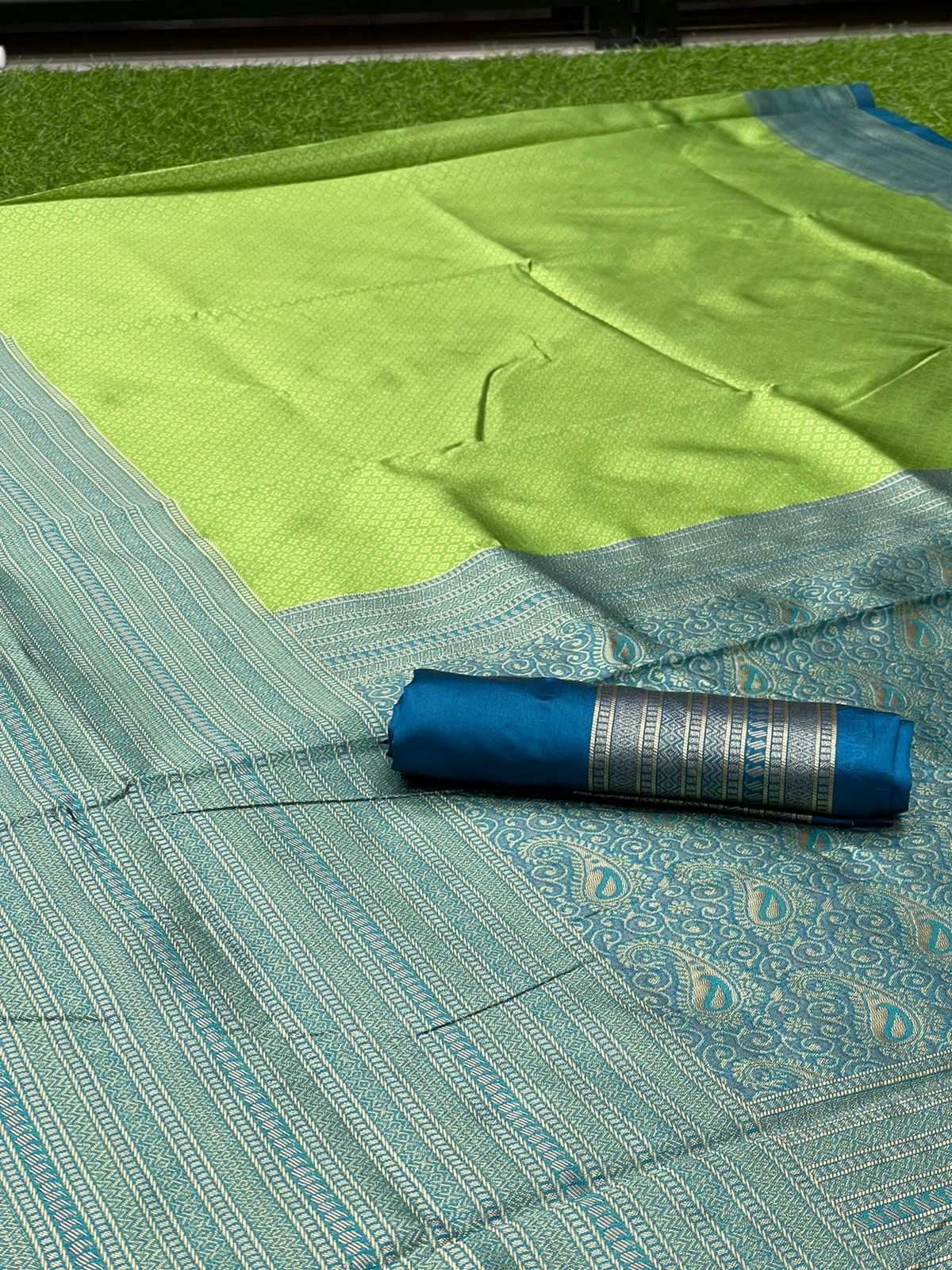 Glittering Parrot Soft Silk Saree With Unique Blouse Piece