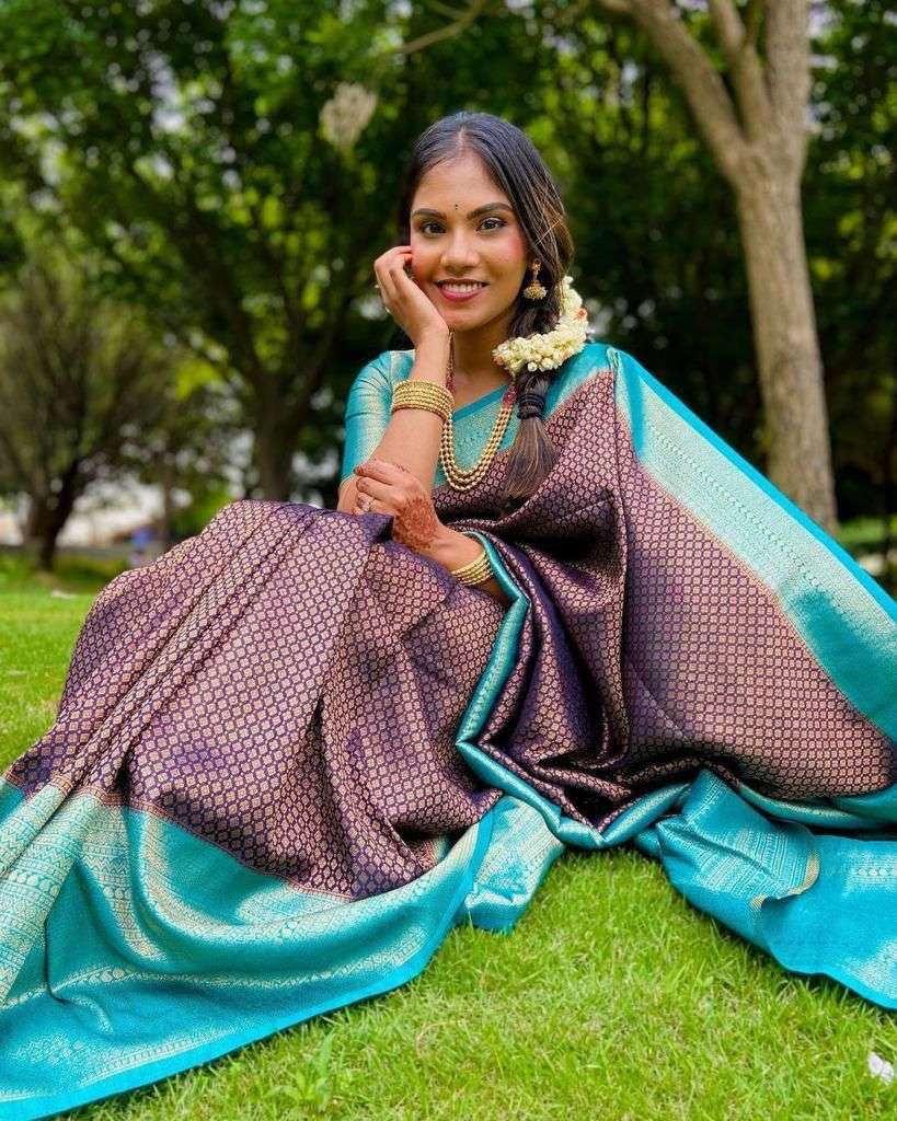 Shimmering Royal Blue Soft Silk Saree With Unique Blouse Piece
