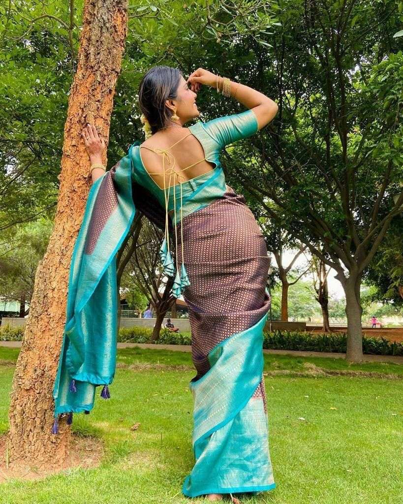 Shimmering Royal Blue Soft Silk Saree With Unique Blouse Piece
