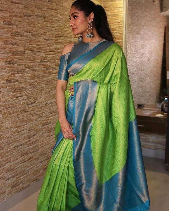 Glittering Parrot Soft Silk Saree With Unique Blouse Piece