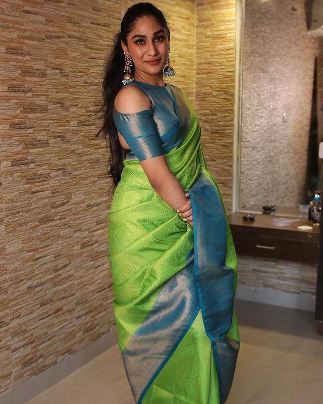 Glittering Parrot Soft Silk Saree With Unique Blouse Piece