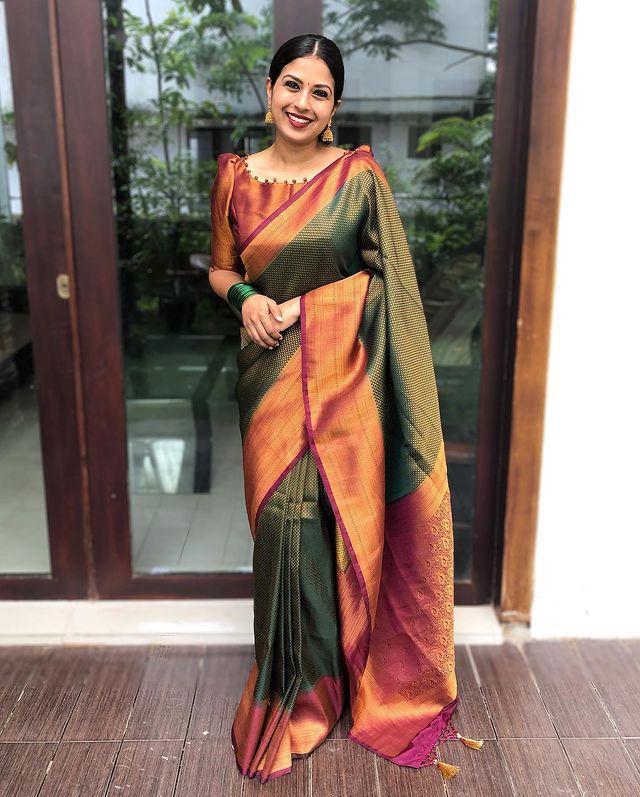 Palatial Green Soft Silk Saree With Unique Blouse Piece