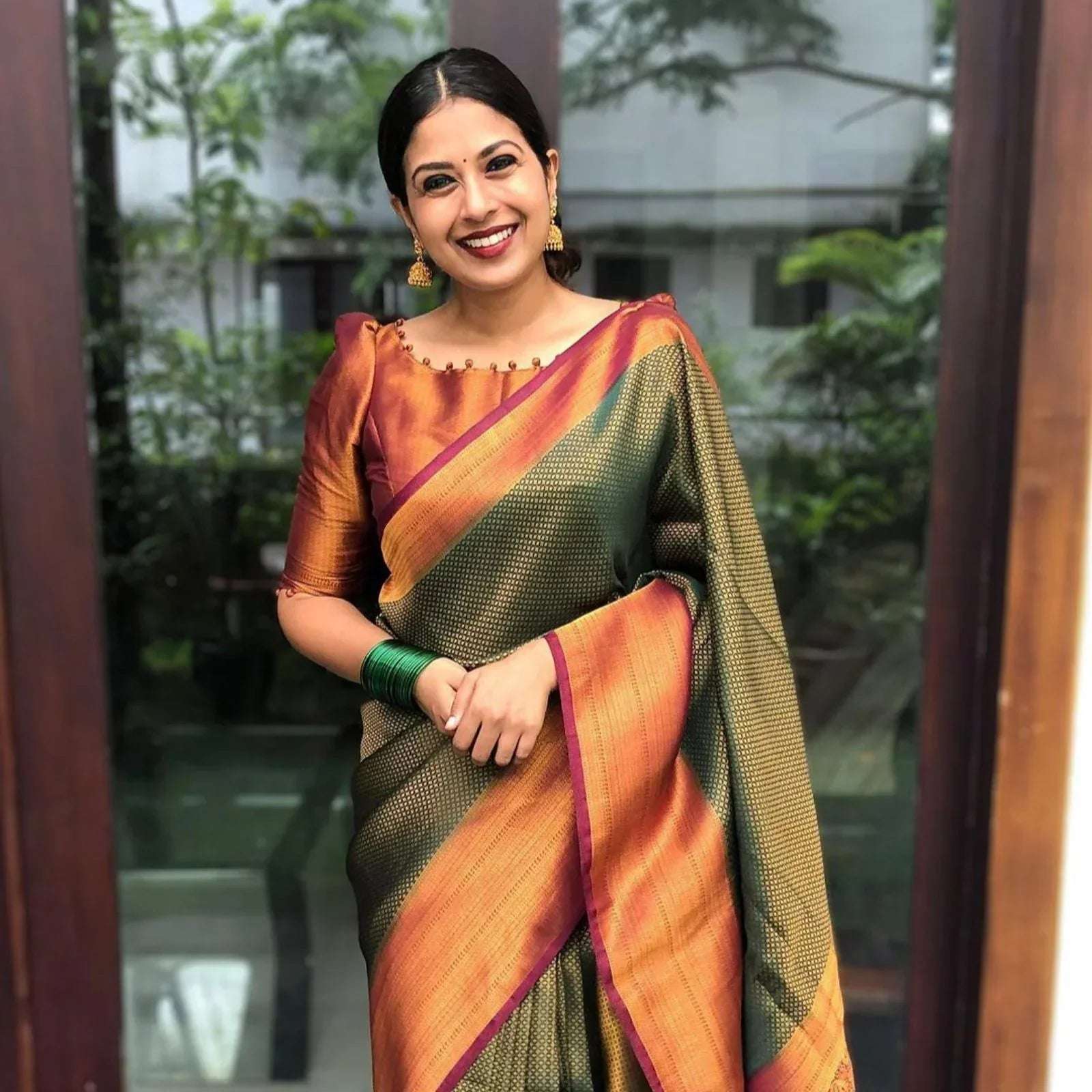 Palatial Green Soft Silk Saree With Unique Blouse Piece