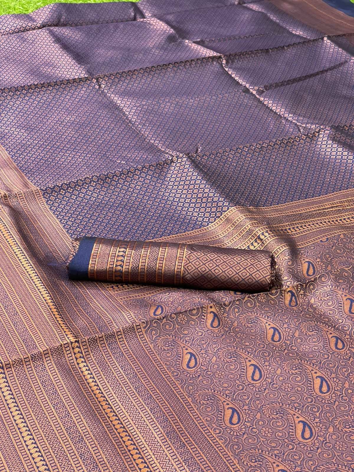 Majestic Navy Blue Soft Silk Saree With Lassitude Blouse Piece