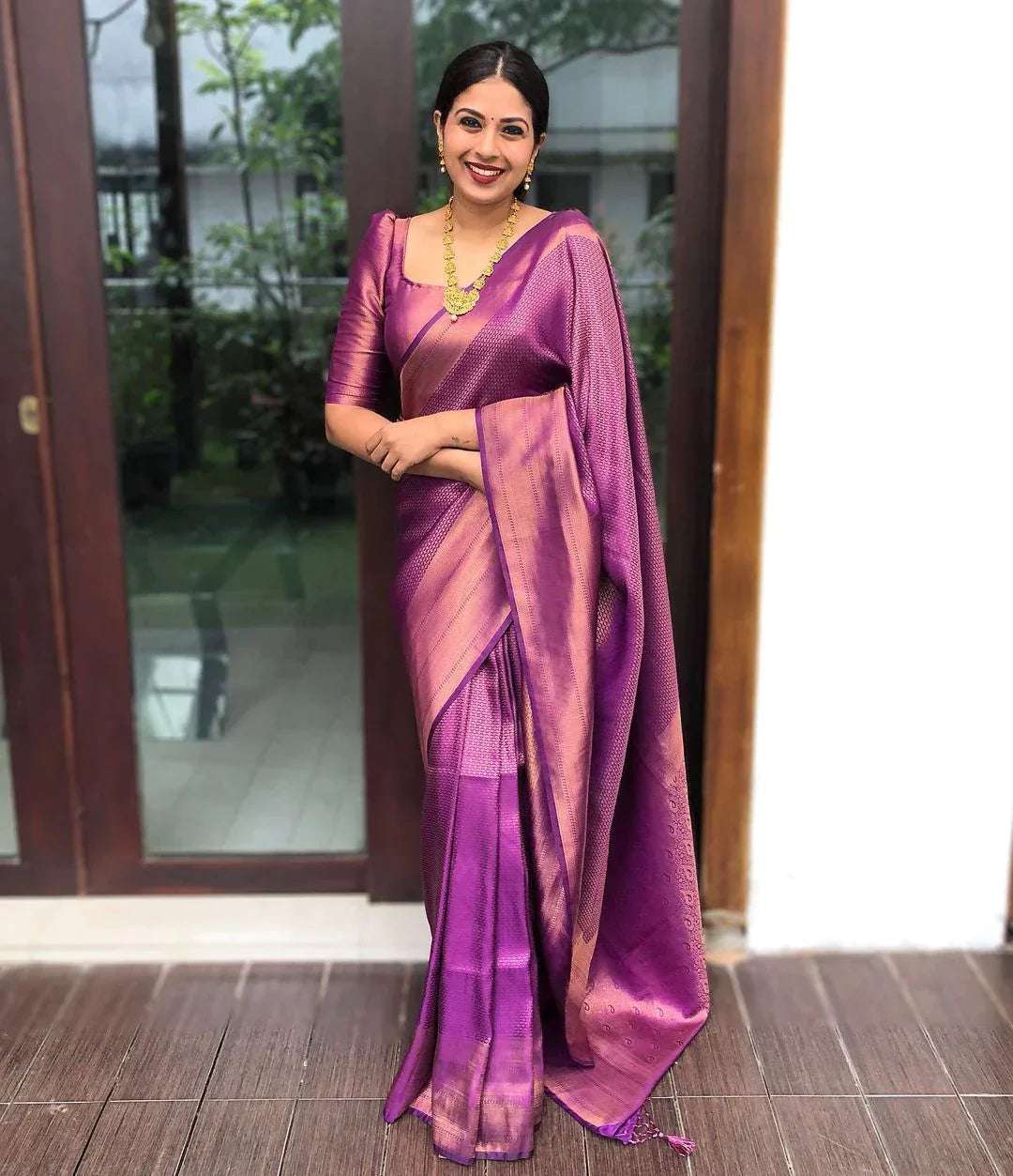 Sumptuous Purple Soft Silk Saree With Effervescent Blouse Piece