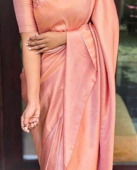 Trendy Peach Soft Silk Saree With Assemblage Blouse Piece